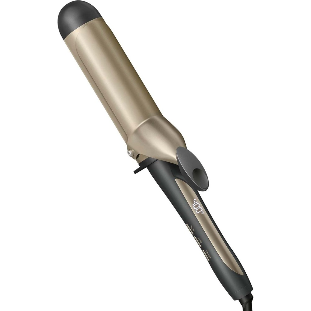 1.25 Inch Tourmaline Ceramic Curling Iron 400F High Heat 5 Settings Gold Black
